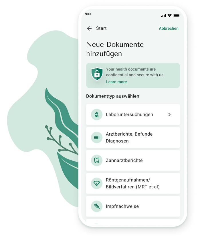 In der Evi.plus App unterschiedliche Gesundheitsdokumente in der Patientenakte speichern.